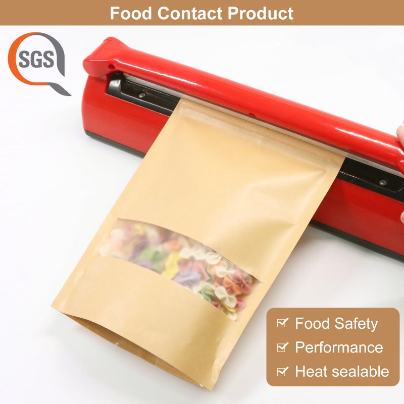 SumDirect Kraft Stand Up Pouches - 50Pcs Resealable Kraft Paper Stand Up Bags with Window, Zipper Disposable Food Storage Bags for Home or Business (50, 6x8.6inch) - Image 5